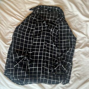 Light geometric black and white button down blouse